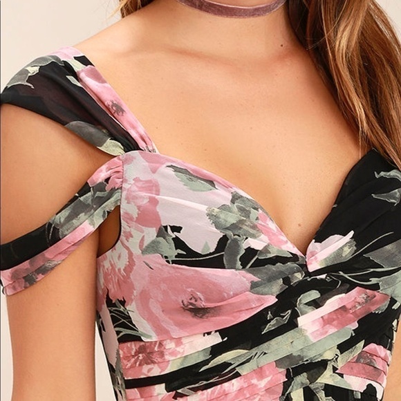 Lulus Give Me Amore Black and Pink Floral Print Maxi Dress, New With Tags - Picture 4 of 12